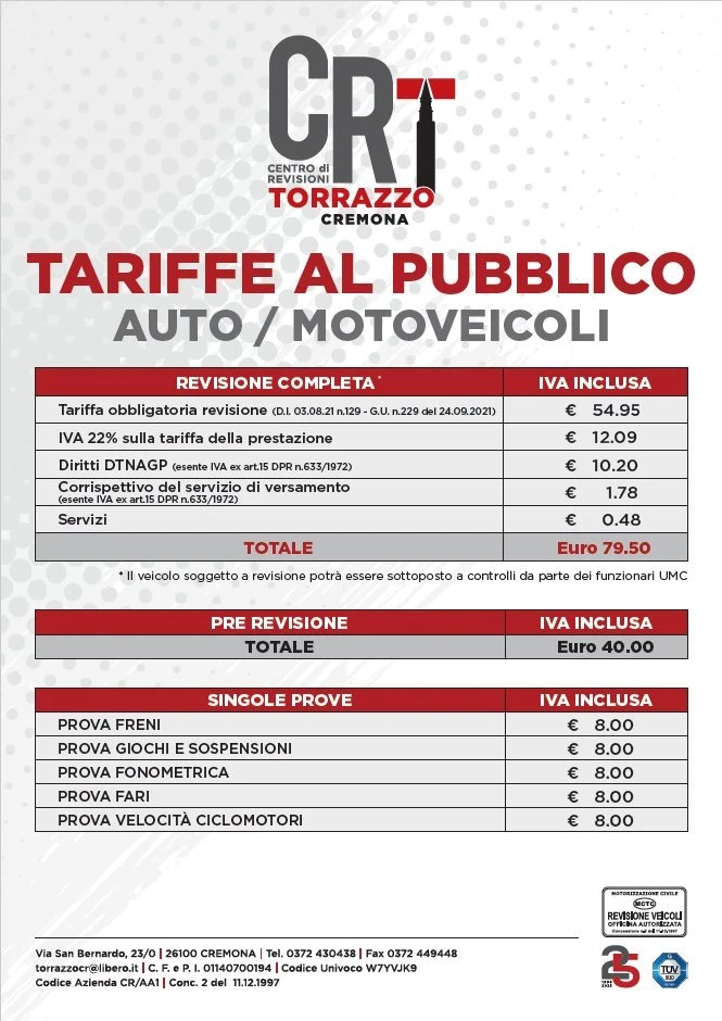 Tariffe 2026 delle revisioni